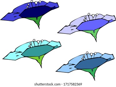 Vector illustration of flower heads. Set of four in different colors. Isolated  design element for logo, label, card print. Can be a part of pattern design for textile or wrapping paper print
