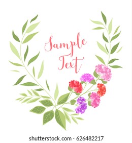 Vector illustration of flower hydrangea. Decoration of frame with flowers and leaves