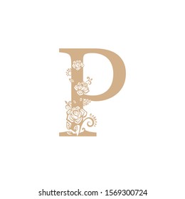 vector illustration flower Initial p letter luxury beauty flourishes ornament monogram wedding icon logo vintage