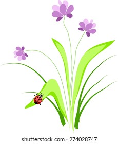 Vector illustration of flower with ladybug on leaf