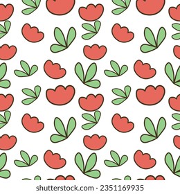 Vector illustration of flower and leaf doodle pattern.