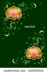 Vector illustration of flower of light effects of radiance and lights blurred bokeh, transparent decor on dark background
