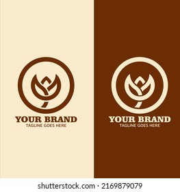 Ilustración vectorial del logotipo de la flor en círculo aislado sobre fondo marrón claro y marrón claro adecuado para el negocio del maquillaje del salón de belleza