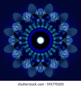 Vector illustration of the flower mandala in blue and sapphirine colors.