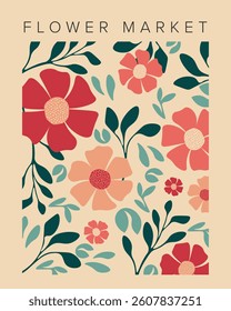 Vector illustration. Flower market, retro poster, banner, postcard, cover. Spring flowers.