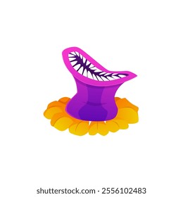 Vector illustration of a flower monster with sharp teeth on a white background. The carnivorous monster is perfect for Halloween decoration or game decoration