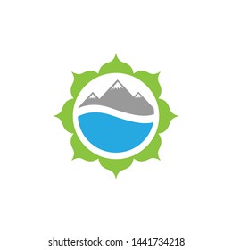 vector illustration flower mountain and water for nature icon logo design
