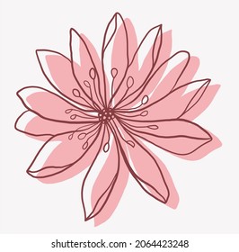 vector illustration of a flower on a background with a shadow, freehand drawing of a flower bud, logo floral, nature and plants
