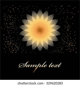 Vector illustration of Flower on a black background with glitters.