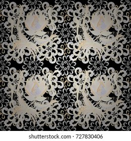 Vector illustration. Flower. On black, neutral and gray colors. Seamless decorative background, flower mandala.