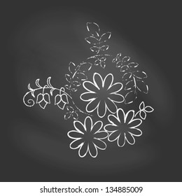 Vector illustration of flower on blackboard. Concept decoration for a coffeehouse, coffee shop menu, organic products, natural herbs, pharmacy, homeopathy, wedding invitation, summer patio decor