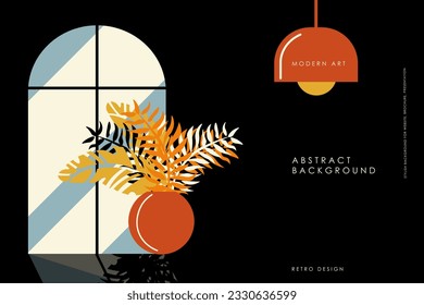 Vector illustration flower on the window. Background for the site, apartment, home plant, comfort, dark background.