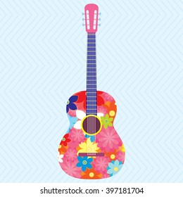 Vector illustration of flower pattern acoustic guitar