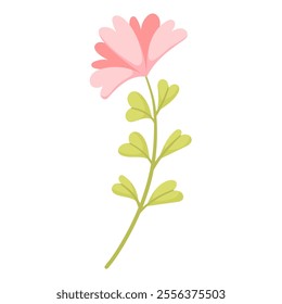 Vector illustration of a flower with petals in the form of hearts in a flat style. Botany concept for design of cards, patterns and invitations for Valentine's Day.