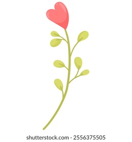 Vector illustration of a flower with petals in the form of hearts in a flat style. Botany concept for design of cards, patterns and invitations for Valentine's Day.