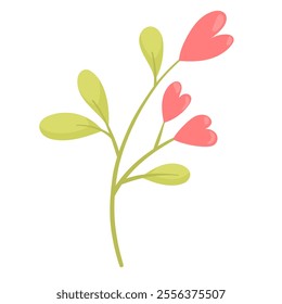 Vector illustration of a flower with petals in the form of hearts in a flat style. Botany concept for design of cards, patterns and invitations for Valentine's Day.