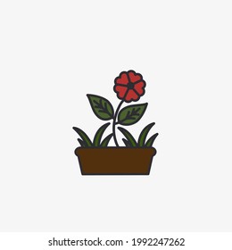 Ilustración vectorial de una flor en una olla