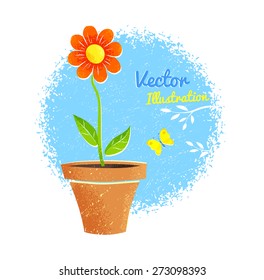 Vector illustration of flower in pot.