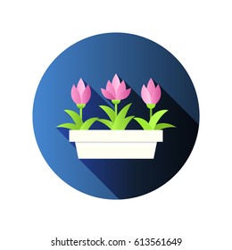 Vector illustration with flower pot in flat style. Vector narcissus isolated on white background