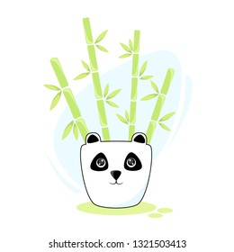 Vector illustration of a flower pot panda bamboo