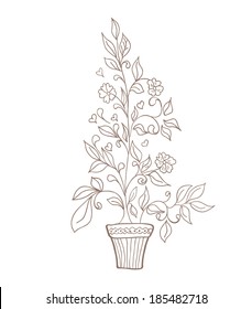 Vector illustration of flower in pot sketch 