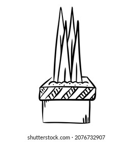 Vector illustration of a flower in a pot and sketch hand drawn