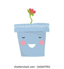 vector illustration of a flower pot with a smiley face and a little flower growing, can be used for  kids designs and decorations