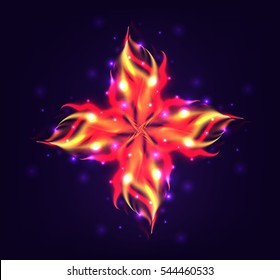 Vector illustration of a flower with a realistic fire with sparks for your creativity