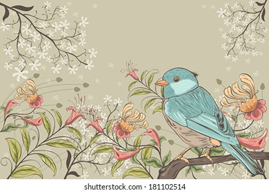 A vector illustration of flower sand bird design