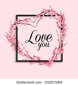 Vector illustration of a flower shaped heart. Flower decoration of sakura