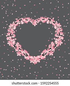 Vector illustration of a flower shaped heart. Flower decoration of sakura. Invitation Template Background Design, Valentine's Day or Mother's Day