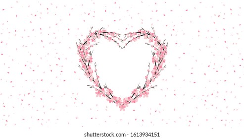Vector illustration of a flower shaped heart. Flower decoration of sakura. Invitation Template Background Design, Valentine's Day or Mother's Day
