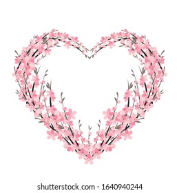 Vector illustration of a flower shaped heart. Flower decoration of sakura. Invitation Template Background Design, Valentine's Day or Mother's Day