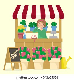 Vector illustration of a flower shop.