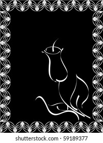 vector illustration of a flower silhouette on black background with floral frame