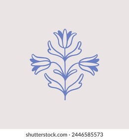 Vector illustration of flower in simple hand drawn and linocut style. Simple contour vector illustration for cosmetics, postcard and pattern.