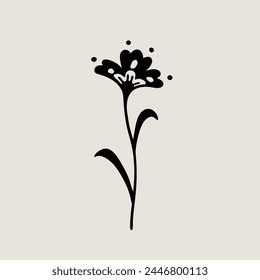 Vector illustration of flower in simple hand drawn and linocut style. Simple contour vector illustration for cosmetics, postcard and pattern.