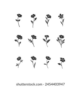 Ilustración vectorial de flor en estilo simple dibujado a mano y linocut. Ilustración vectorial de contorno simple para cosméticos, postales y patrones.