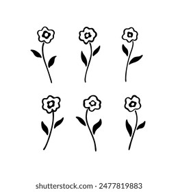 Vector illustration of flower in simple hand drawn and linocut style. Simple contour vector illustration for cosmetics, postcard and pattern.