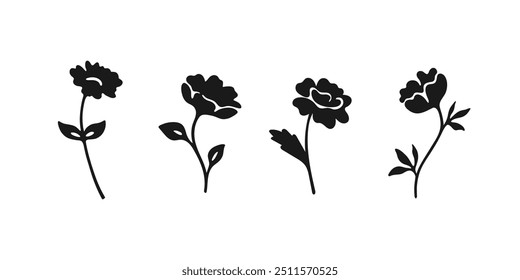 Vector illustration of flower in simple hand drawn and linocut style. Simple contour vector illustration for cosmetics, postcard and pattern.