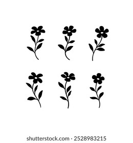 Vektorgrafik der Blume in einfacher handgezeichneter und linokutierter Form. Einfache Kontur, Vektorgrafik für Kosmetik, Postkarte und Muster.