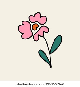 Vector illustration of a flower in a simple linear style - design templates - hippie style, vintage logo.