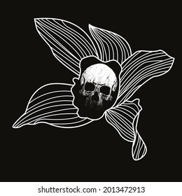 vector illustration of a flower with a skull in the center. Design for halloween t-shirts or posters.