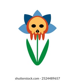 Vector illustration of flower with skulls. Halloween, fiction, fantasy flower. Isolated on white background.