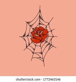 vector illustration of a flower stuck to a cobweb. suitable for clothes, pants, tattoos.