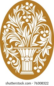 Vector illustration with flower in vase on yellow background