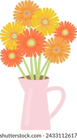 Vector illustration of flower vase and orange gerberas