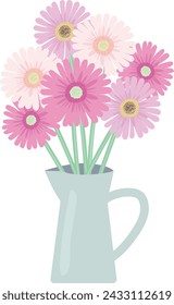 Vector illustration of flower vase and pink gerberas