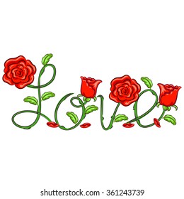Vector Illustration of Flower Vine Love Message
