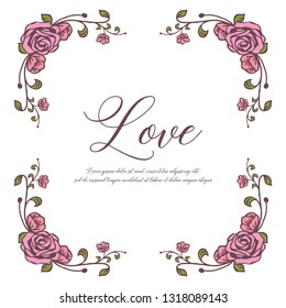 Vector illustration flower with white background and lettering card love hand drawn